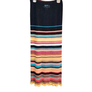 Women's Double-D Ranch Linen Nylon Southwestern Color Stripe Black Maxi Skirt XS